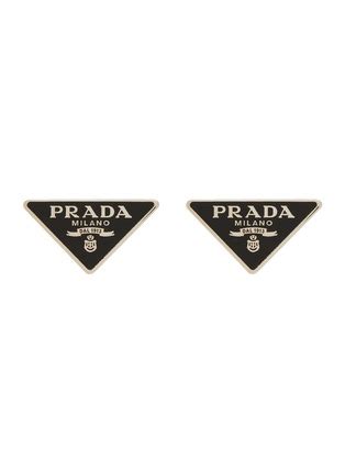 prada stud|Prada triangular logo.